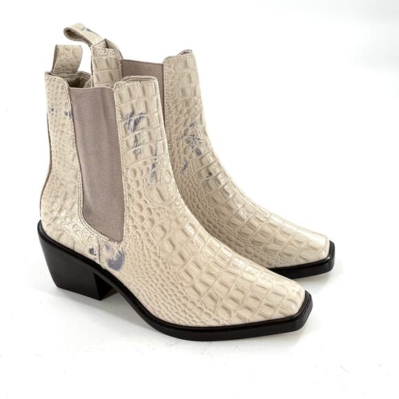 Matisse Ellis Cowboy Boots 8.5 White Croc Leather Ankle Booties Heel White - Picture 4 of 10